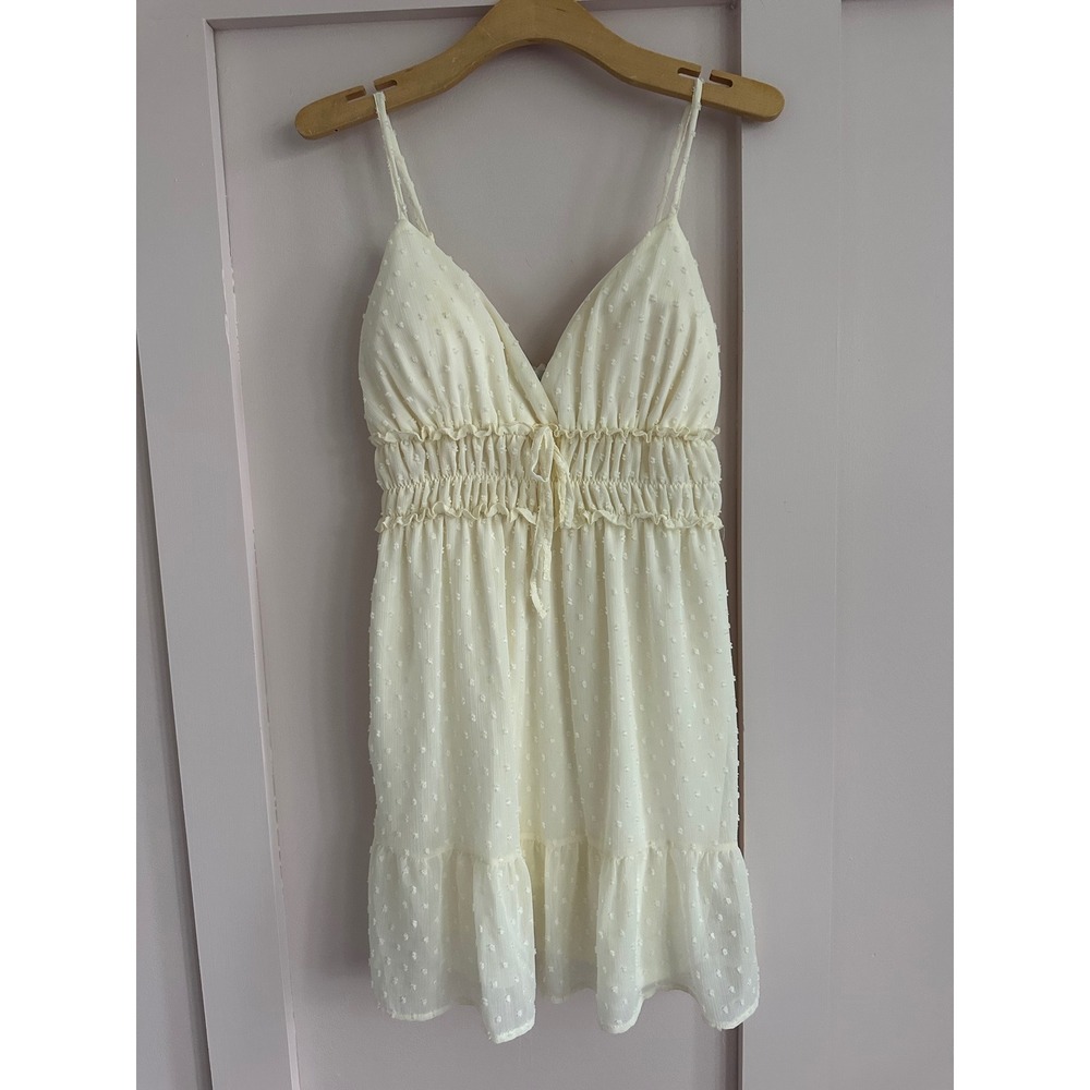 Almost Famous Ivory Swiss Dot Smocked Mini Dress DE130H678 NWT‎ Womens Large